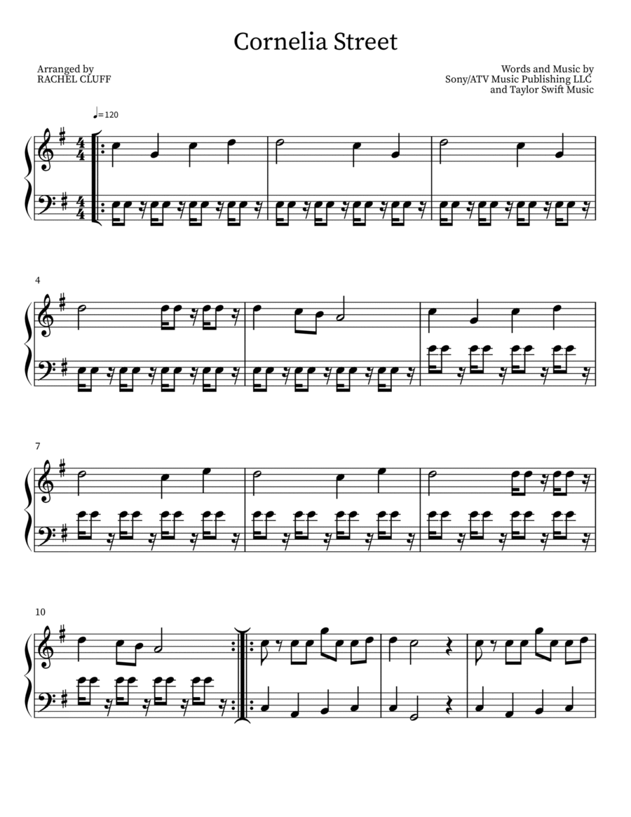 Cornelia Street Piano Solo scores gallery preview page 1