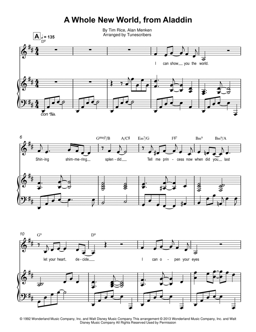 A Whole New World, from Aladdin Voice scores gallery preview page 1