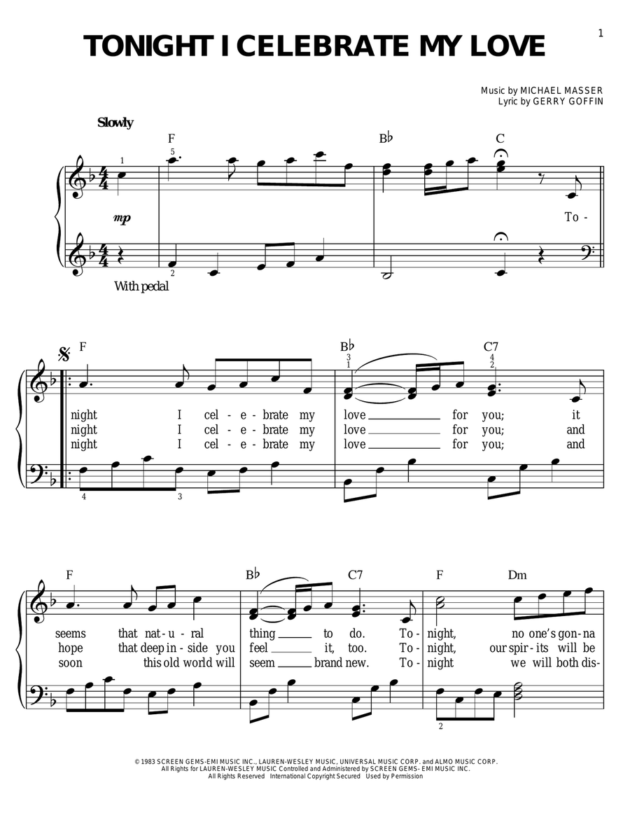 Tonight, I Celebrate My Love Voice scores gallery preview page 1
