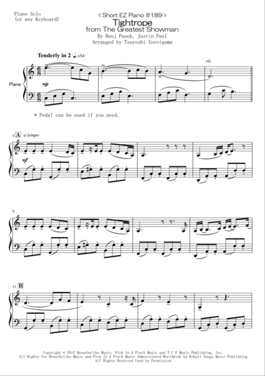Tightrope Easy Piano scores gallery preview page 1