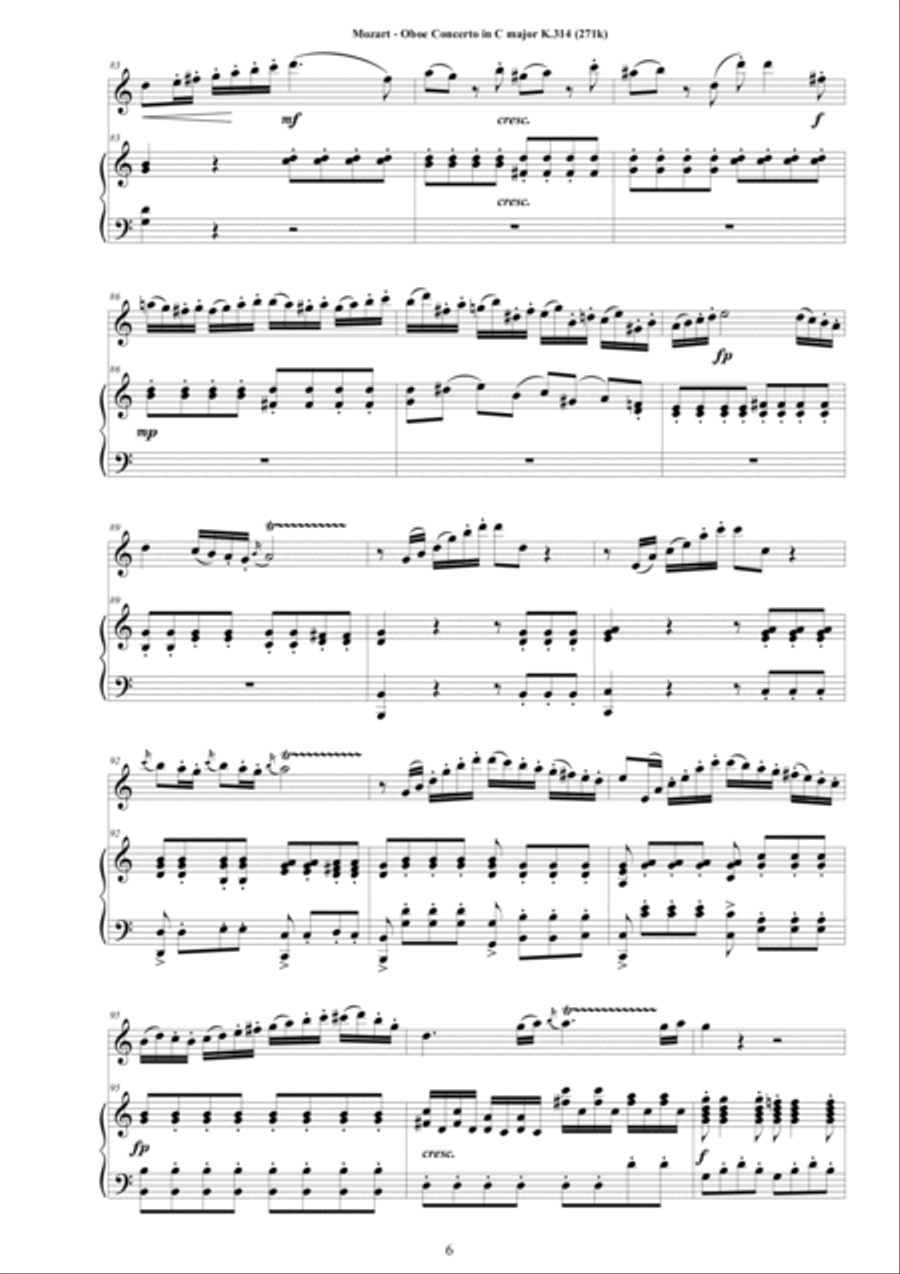 Mozart - Oboe Concerto in C major K.314(271k) for Oboe and Piano Piano scores gallery preview page 6