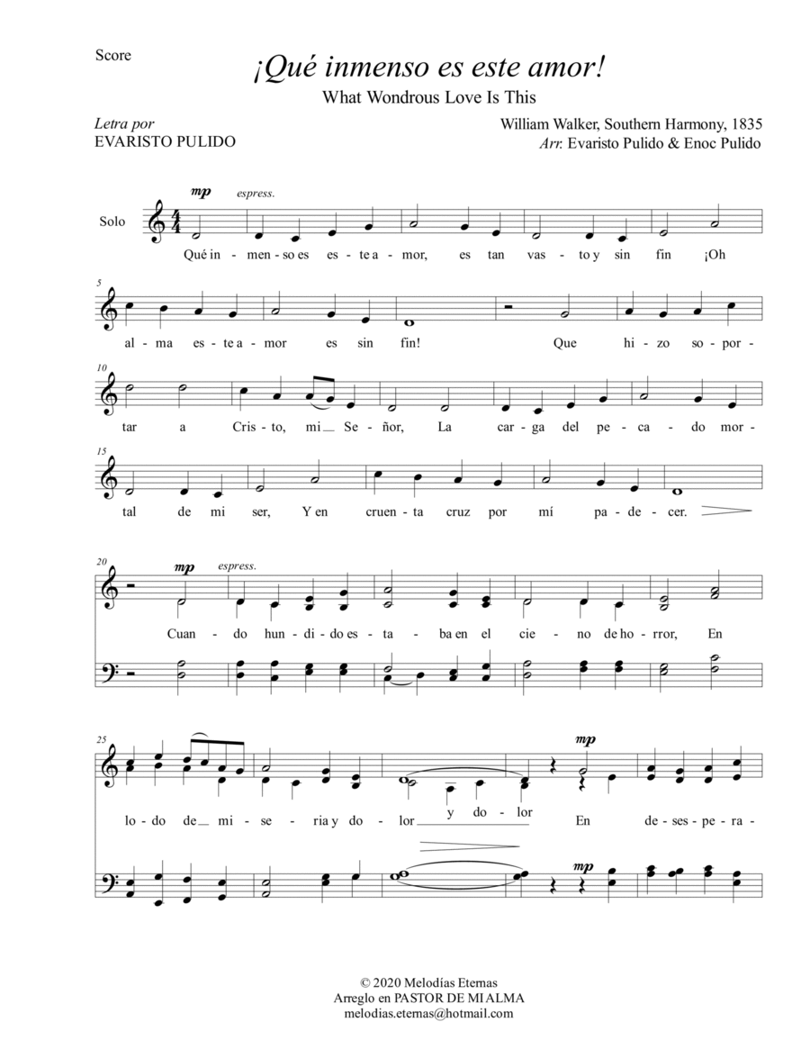 Que inmenso es este amor Que inmenso es este amor 4-Part scores gallery preview page 1