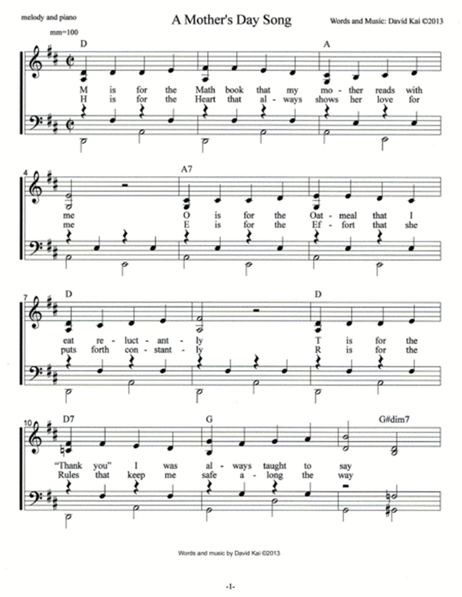 A Mother's Day Song (accompaniment and lead sheet) image number null