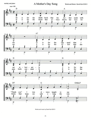 A Mother's Day Song (accompaniment and lead sheet)