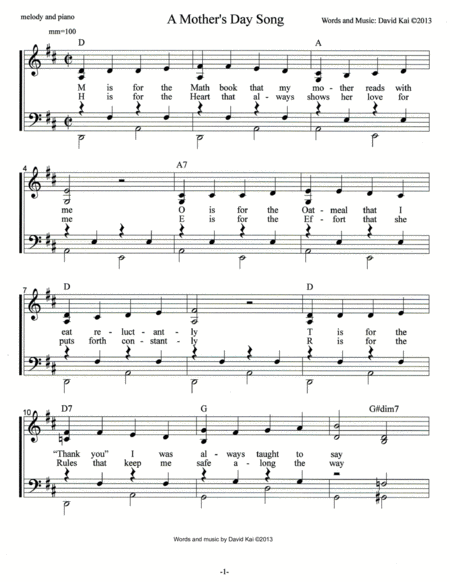 A Mother's Day Song (accompaniment and lead sheet) image number null