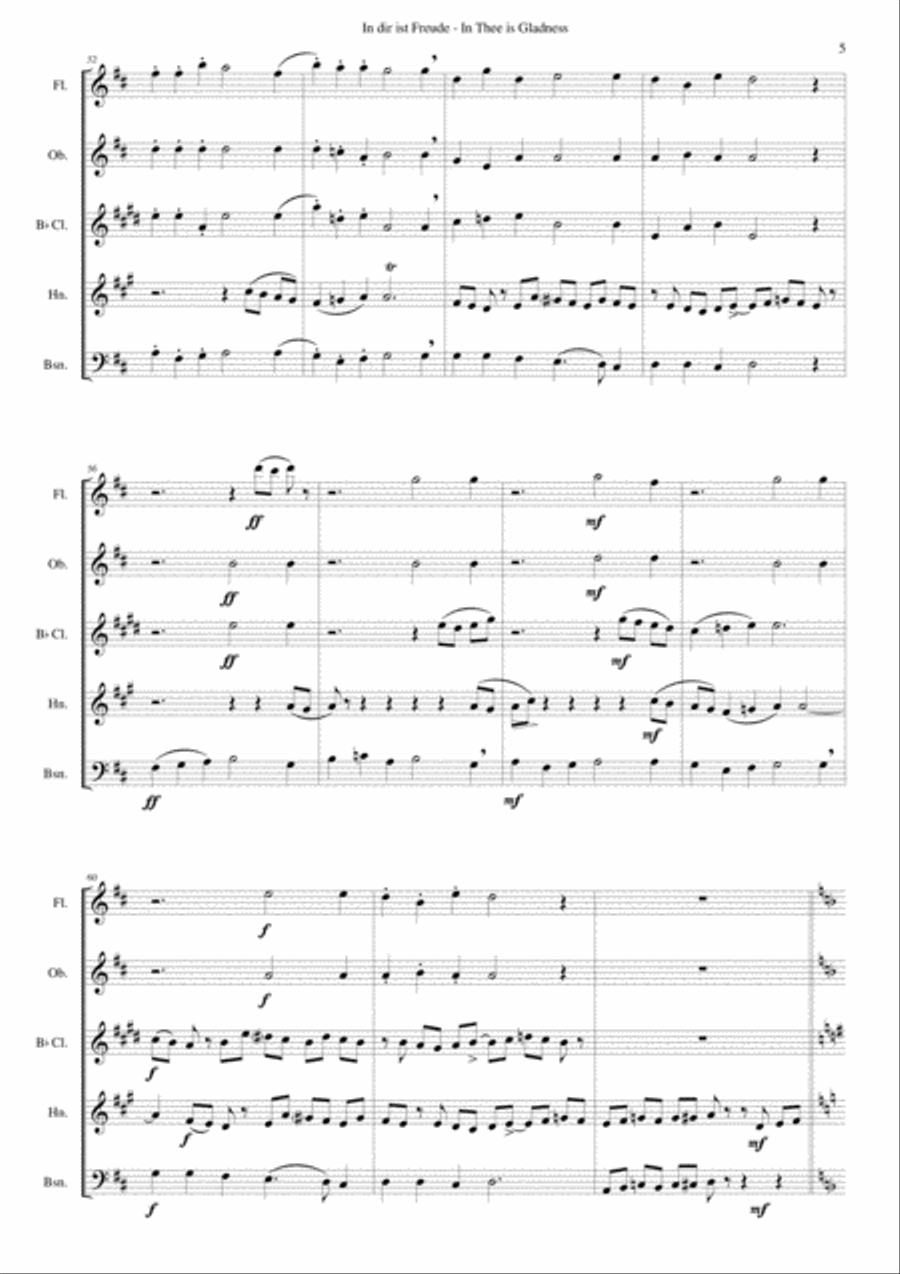 In dir ist Freude (In Thee is gladness - Sing we and Chant it) for wind quintet Woodwind Quintet scores gallery preview page 5