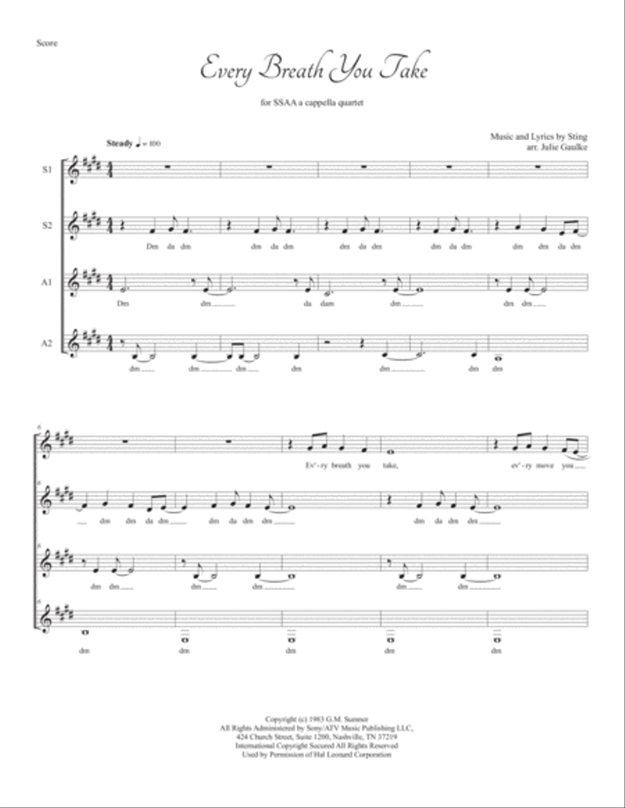 Every Breath You Take SSAA scores gallery preview page 1