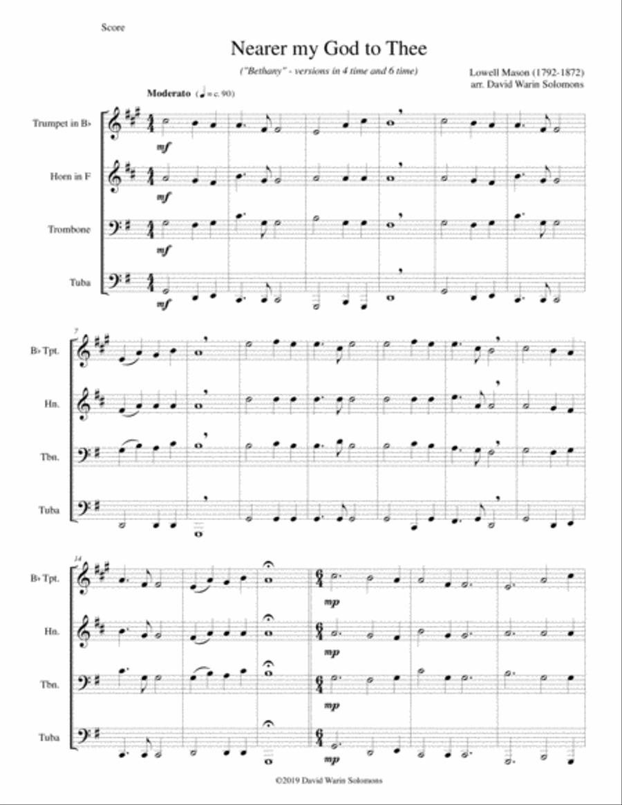 Nearer my God to Thee (Bethany) for brass quartet Brass Quartet scores gallery preview page 1