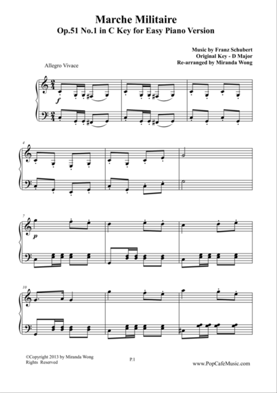 Marche Militaire Op.51 No.1 in - C Key Version 4-Part scores gallery preview page 1