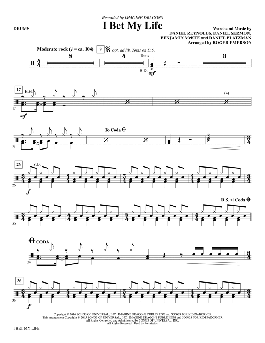 I Bet My Life - Drums I Bet My Life - Drums Choir scores gallery preview page 1