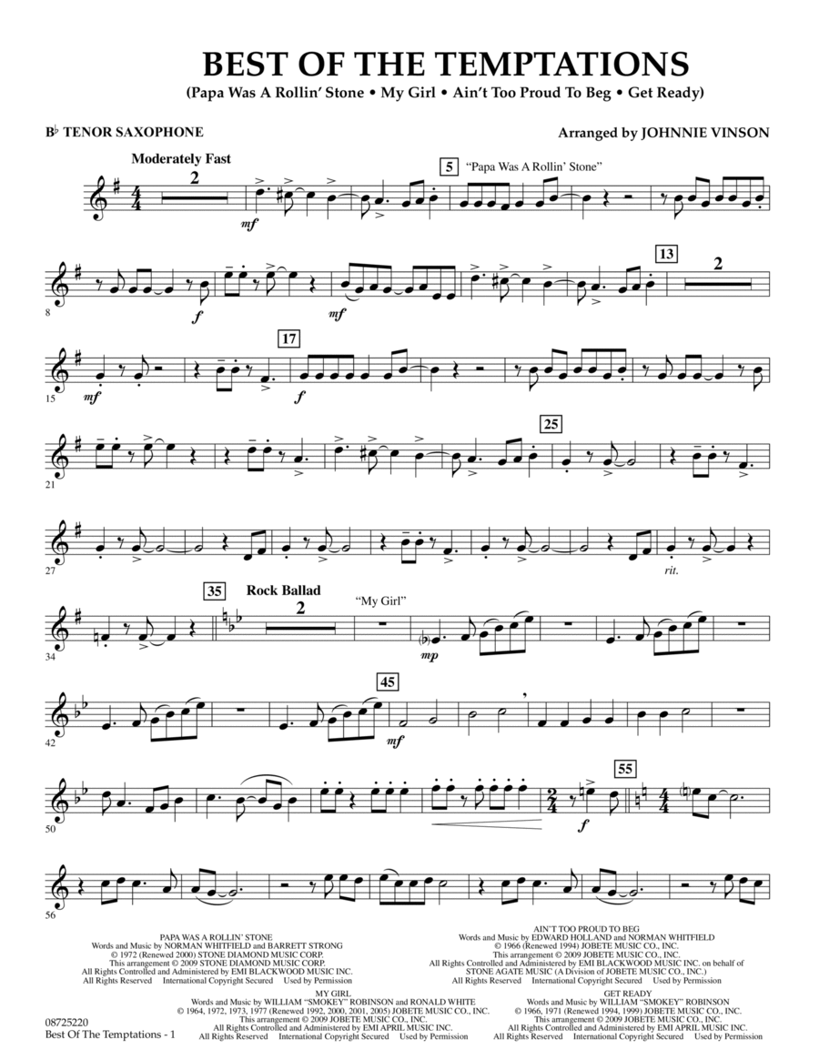 Best of The Temptations - Bb Tenor Saxophone Concert Band scores gallery preview page 1