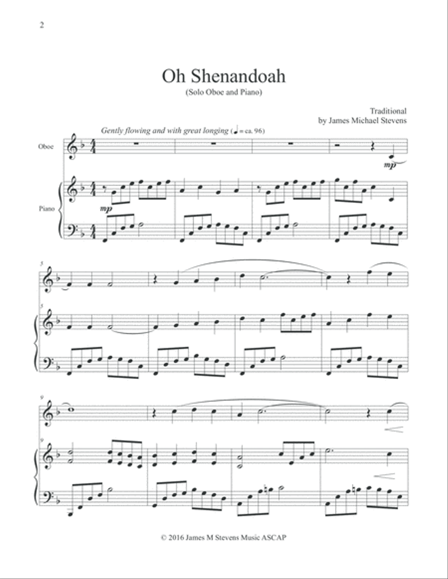 Oh Shenandoah - Solo Oboe & Piano Piano scores gallery preview page 2