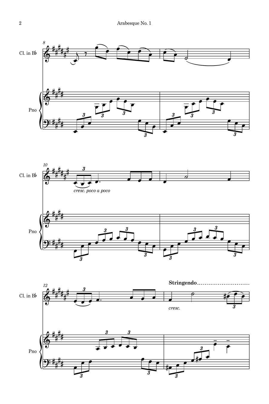 Arabesque No.1 (Simplified for Clarinet and Piano) B-Flat Clarinet scores gallery preview page 2
