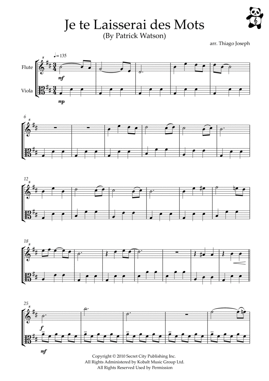 Je Te Laisserai Des Mots Flute scores gallery preview page 1