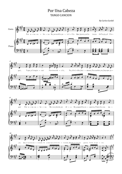 Carlos Gardel - Por una Cabeza - For Piano and Voice Original image number null