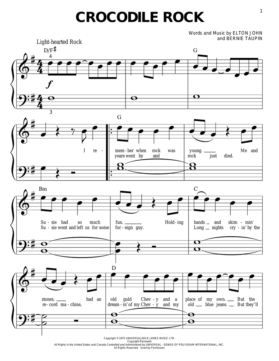 Crocodile Rock Crocodile Rock Easy Piano scores gallery preview page 1