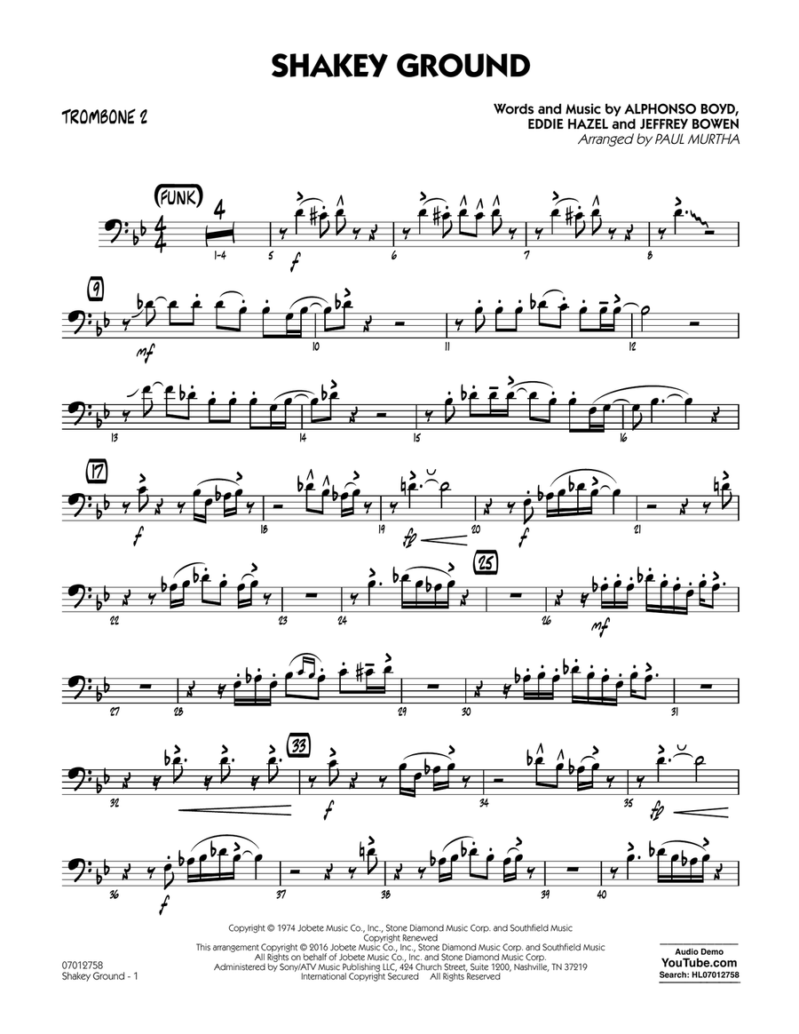Shakey Ground (arr. Paul Murtha) - Trombone 2