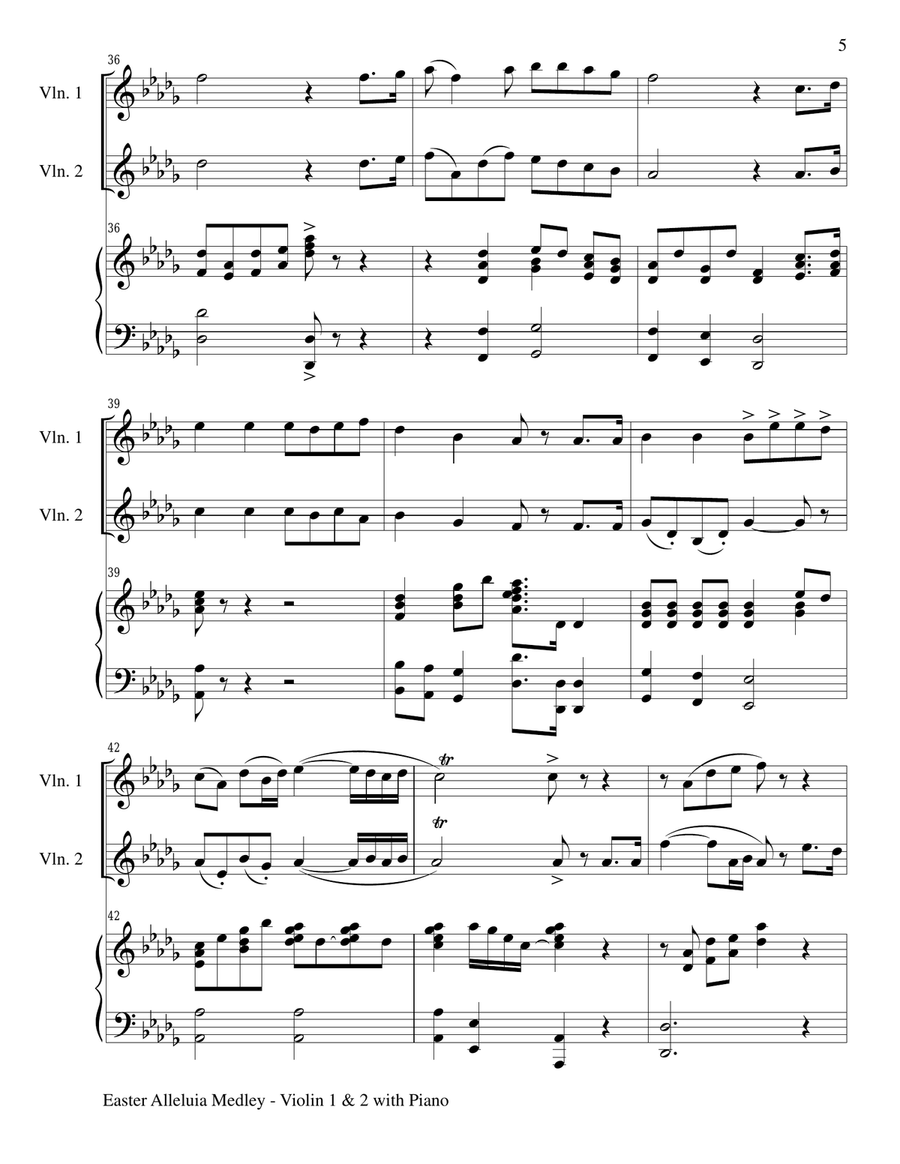 EASTER ALLELUIA MEDLEY (Trio – Violin 1 & 2 with Piano) Score and Parts Piano Trio scores gallery preview page 5