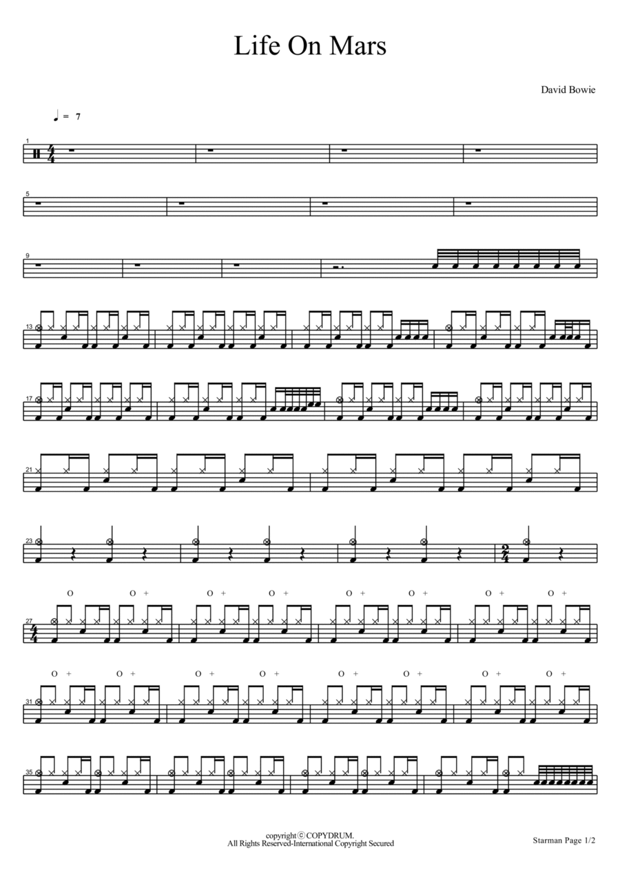 Life On Mars Life On Mars Drum Set scores gallery preview page 1