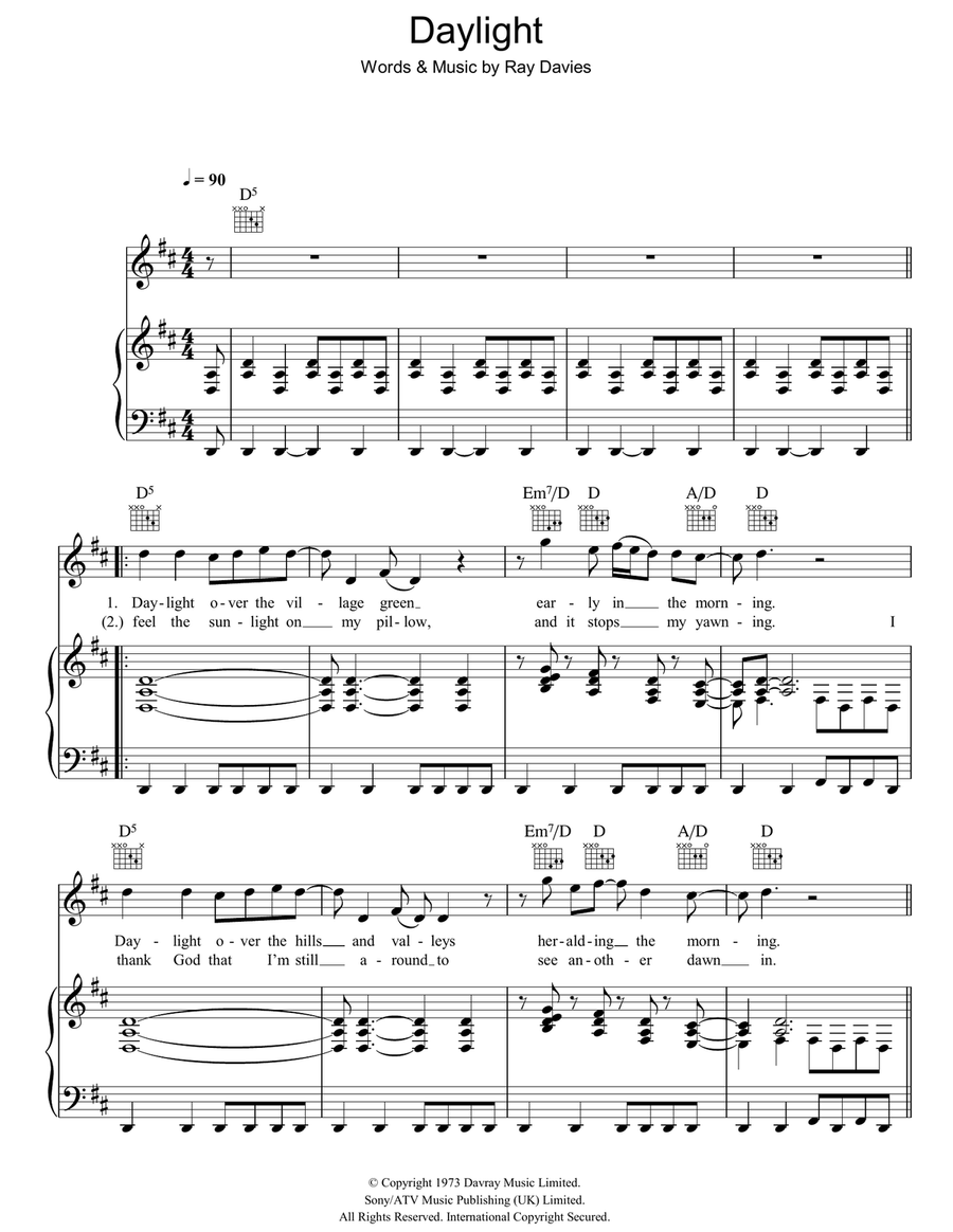 Daylight Piano, Vocal, Guitar scores gallery preview page 1