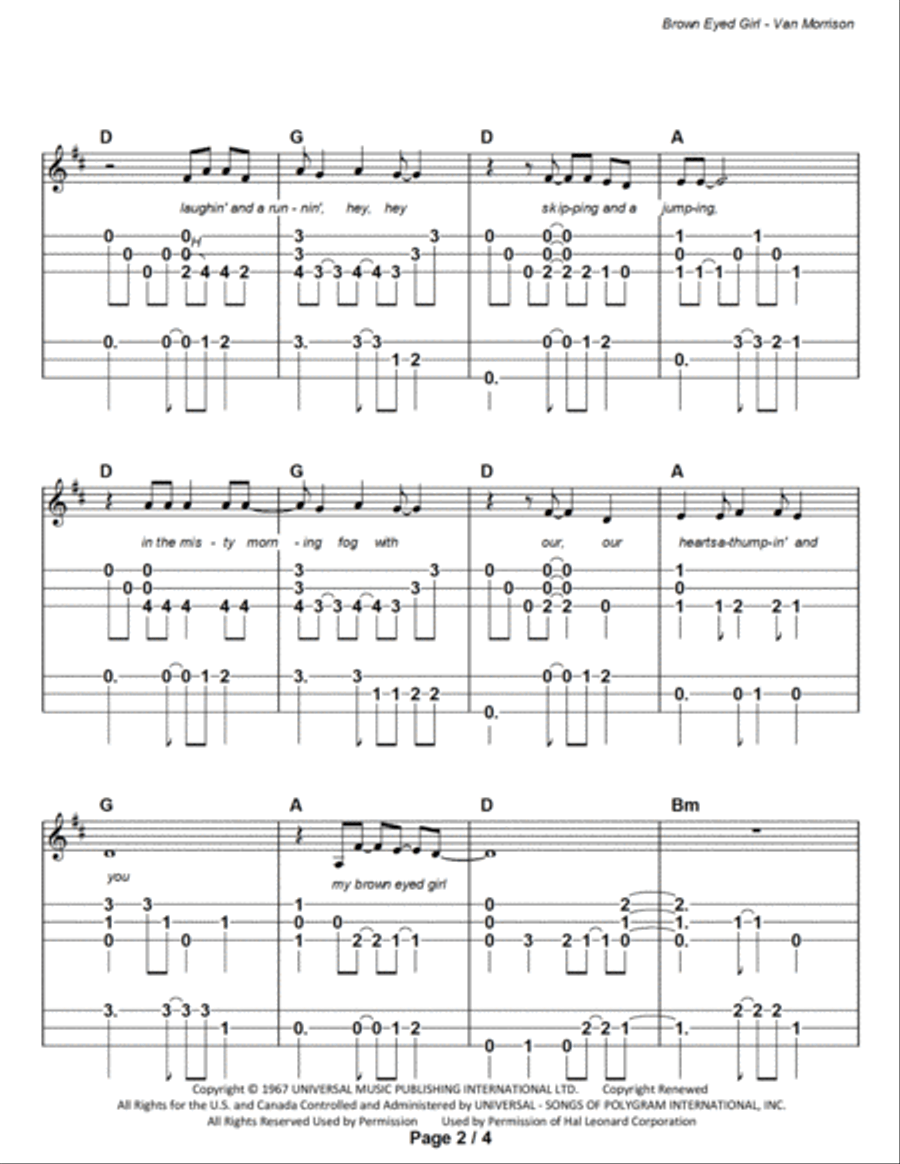 Brown Eyed Girl Dulcimer scores gallery preview page 3
