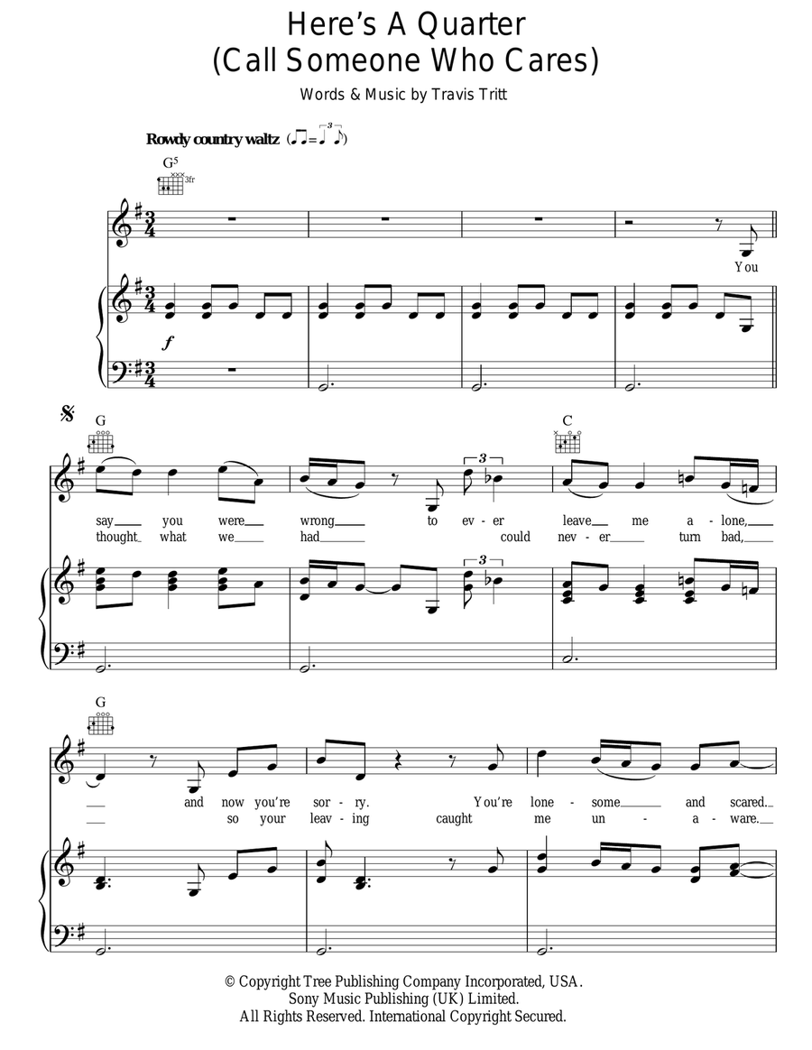 Here's A Quarter (Call Someone Who Cares) Guitar scores gallery preview page 1