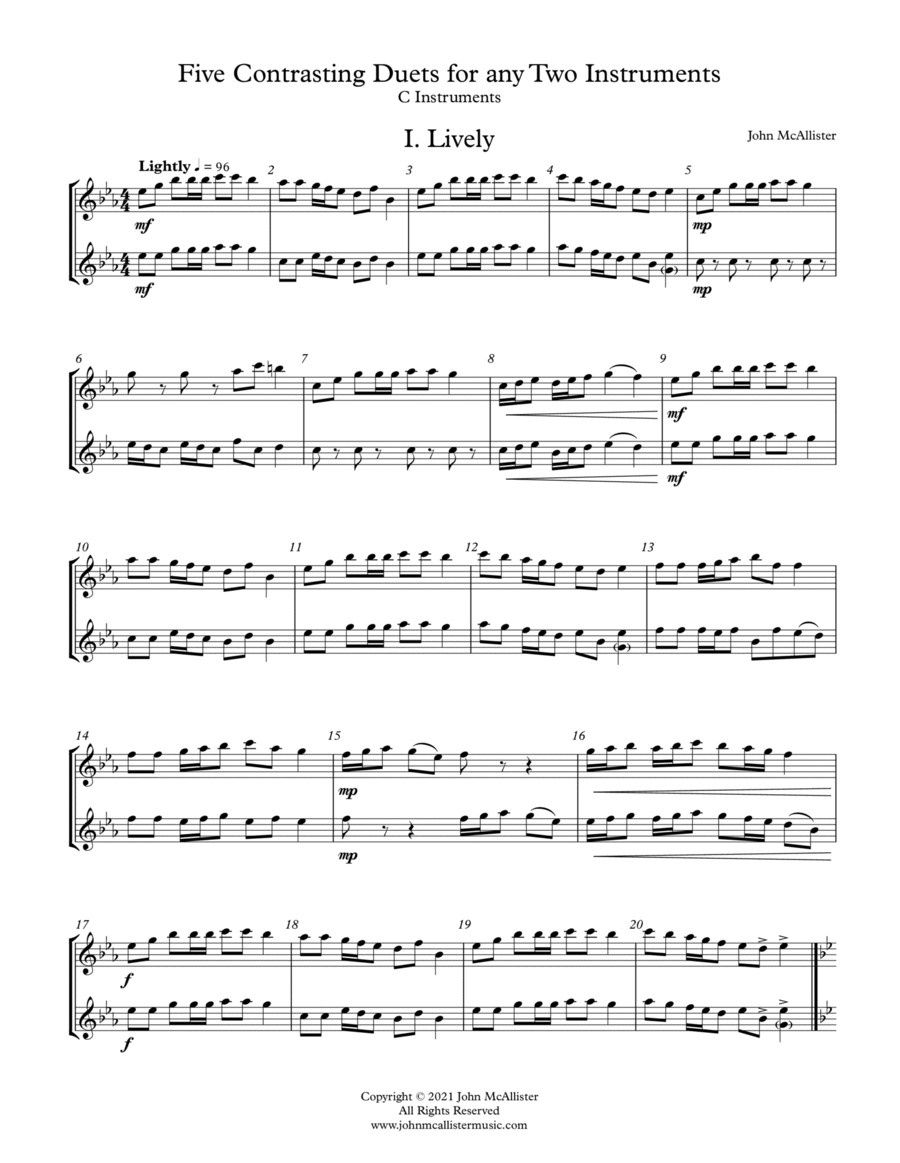 5 Duets For Any Two Band Instruments - Volume 2 - C Treble Woodwind Duet scores gallery preview page 1