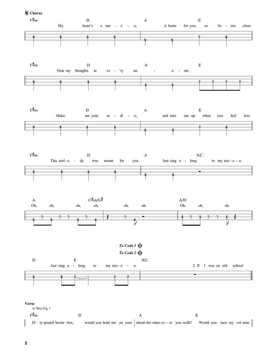 Stereo Hearts (feat. Adam Levine) Bass Guitar scores gallery preview page 2