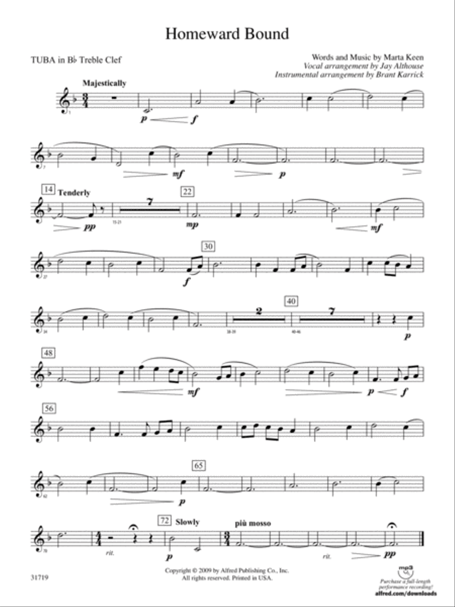 Homeward Bound: (World Part) B-flat Tuba T.C. Concert Band scores gallery preview page 1