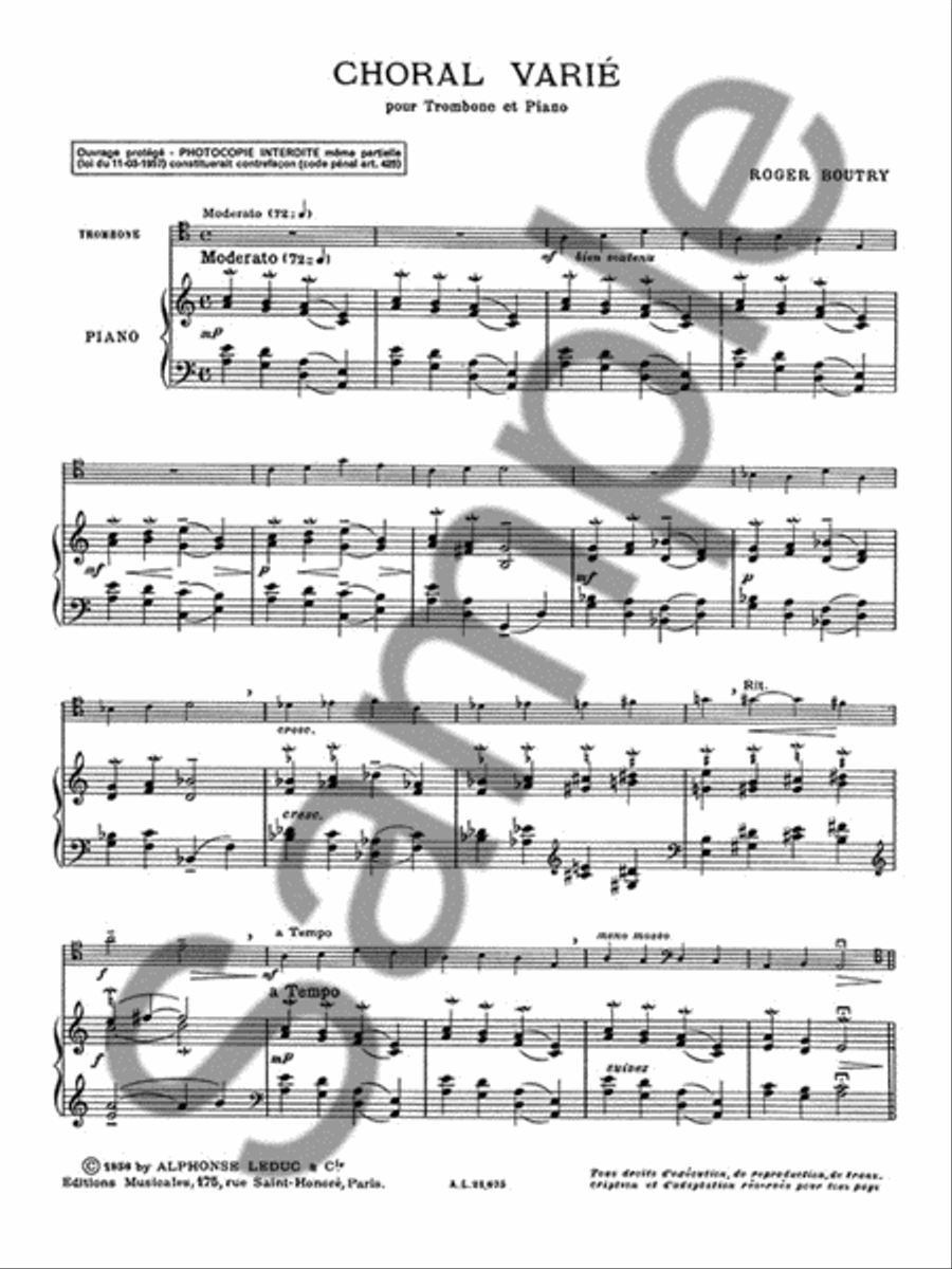 Choral Varie (trombone & Piano) Choir scores gallery preview page 2