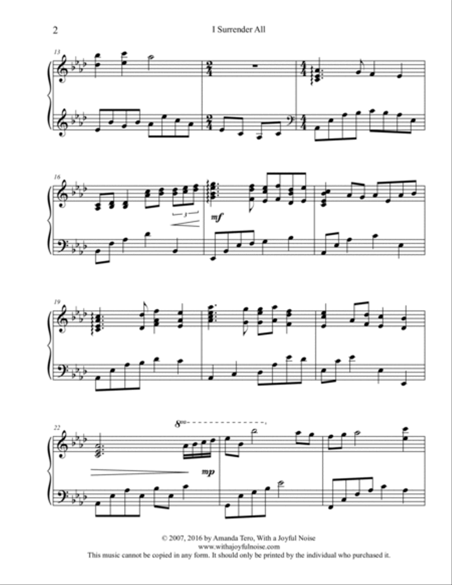I Surrender All – Late Intermediate/Early Advanced Piano Solo Piano Solo scores gallery preview page 3
