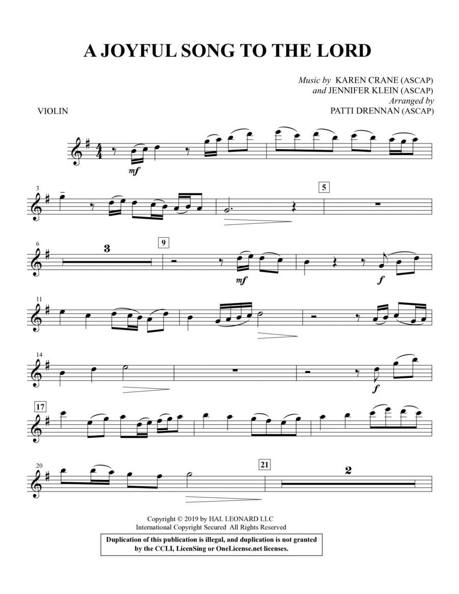 A Joyful Song to the Lord (arr. Patti Drennan) - Violin Choir scores gallery preview page 1