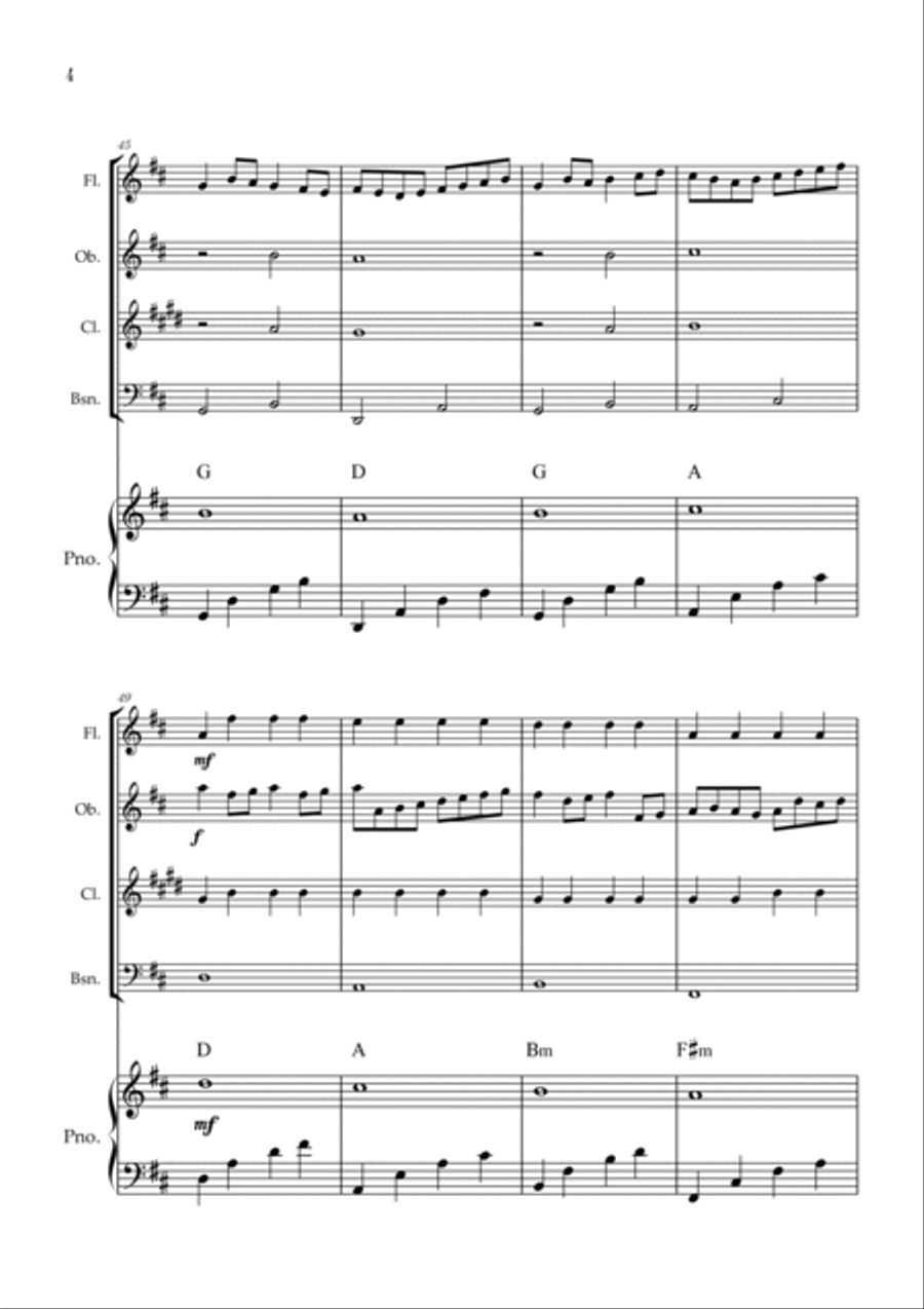 Canon in D | Pachelbel | Woodwind quartet | Piano accompaniment Woodwind Quartet scores gallery preview page 4