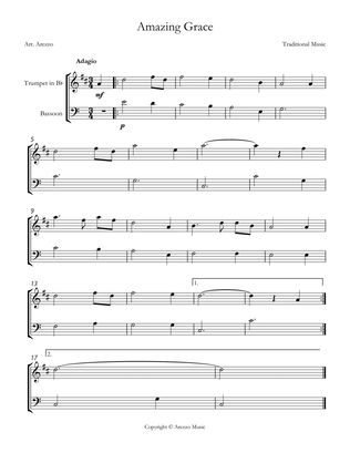Jonh Newton Amazing Grace Easy Trumpet and Bassoon Sheet Music C major