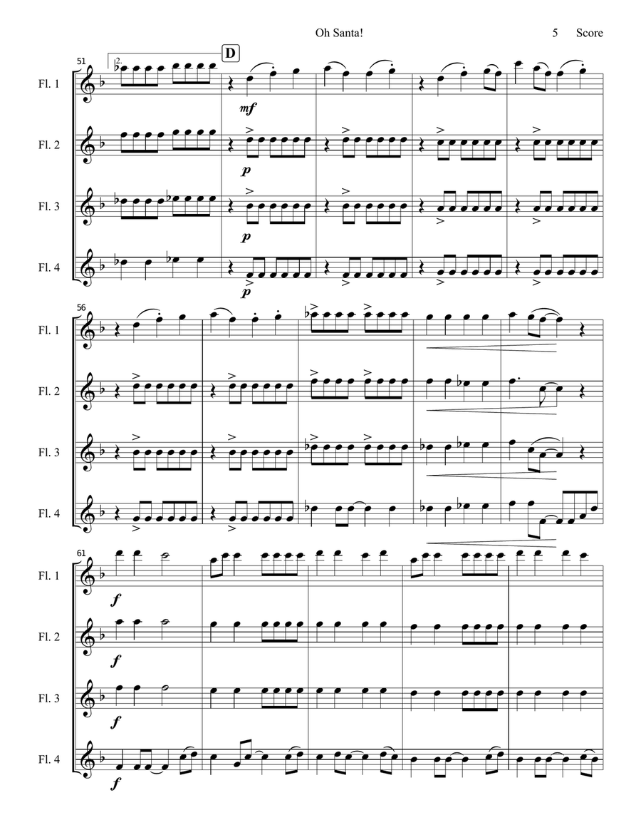 Oh Santa! Woodwind Quartet scores gallery preview page 6