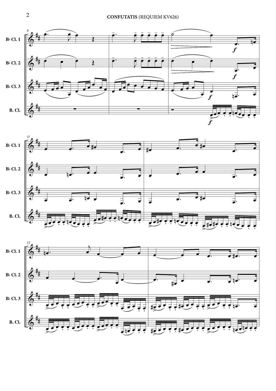 Confutatis (Requiem KV 626) Clarinet Quartet scores gallery preview page 3