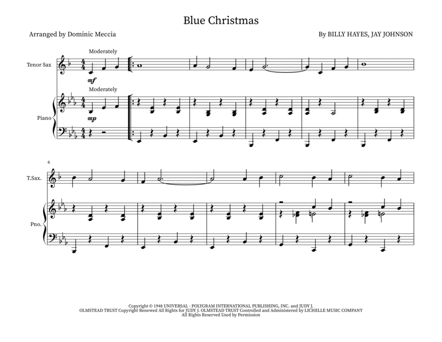 Blue Christmas Tenor Saxophone scores gallery preview page 1