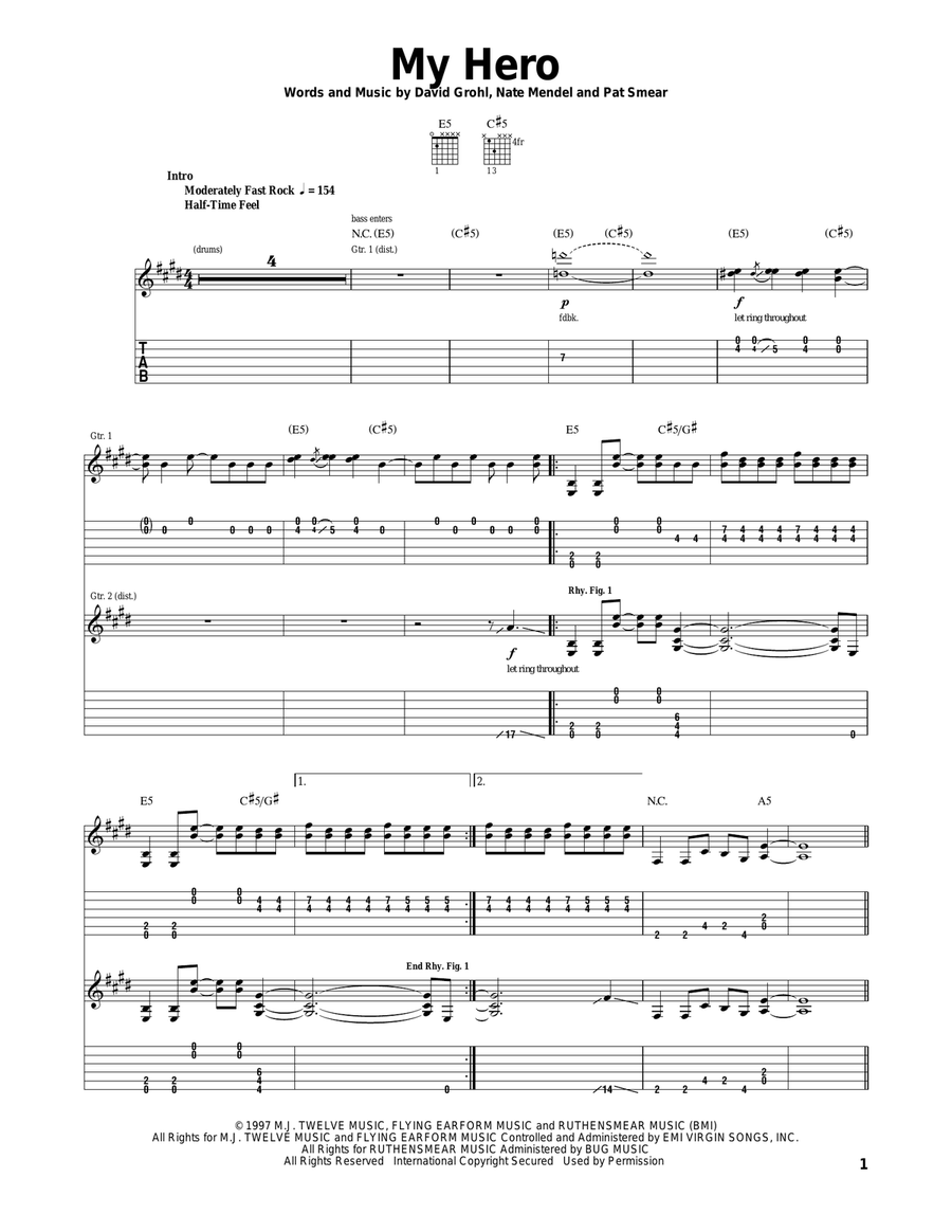My Hero Acoustic Guitar scores gallery preview page 1