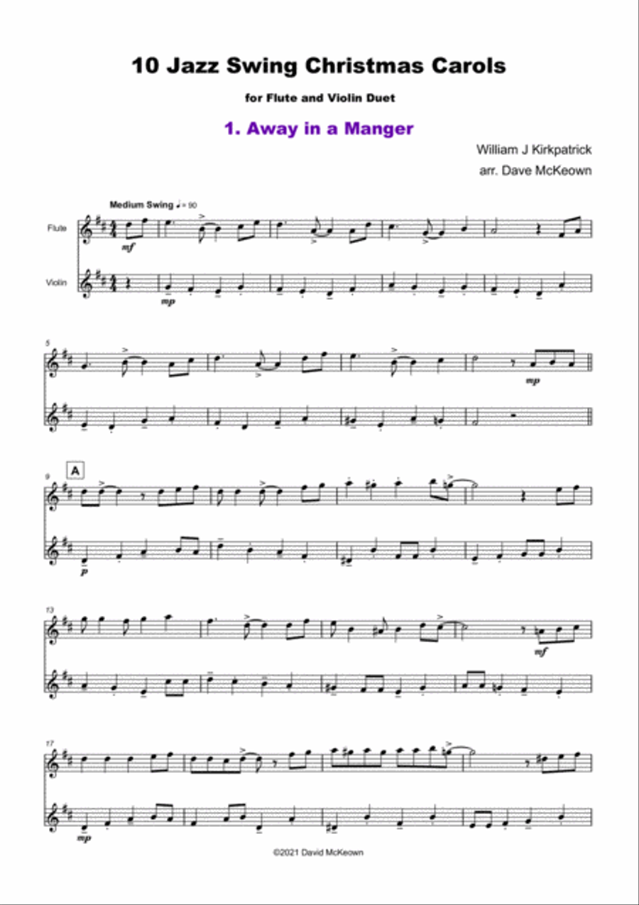 10 Jazz Swing Carols for Flute and Violin Duet Flute scores gallery preview page 3