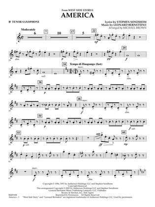 America (from West Side Story) (arr. Michael Brown) - Bb Tenor Saxophone