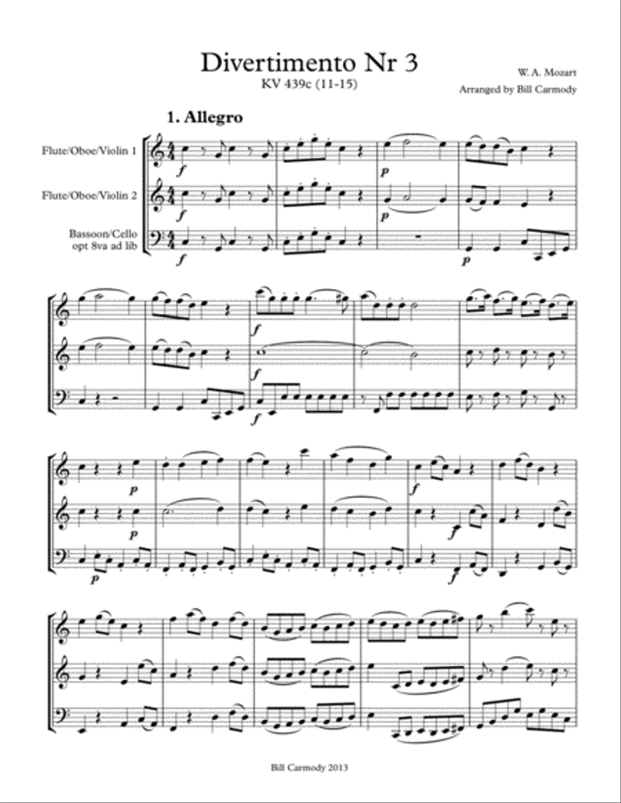 Mozart Divertimento Nr 3 concert pitch Small Ensemble scores gallery preview page 3
