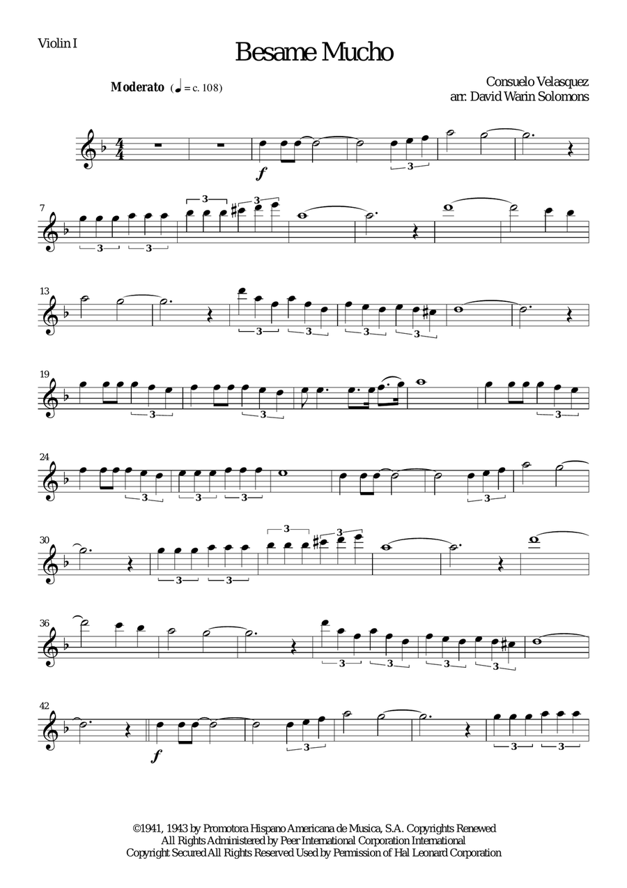 Besame Mucho (Kiss Me Much) String Quartet scores gallery preview page 6