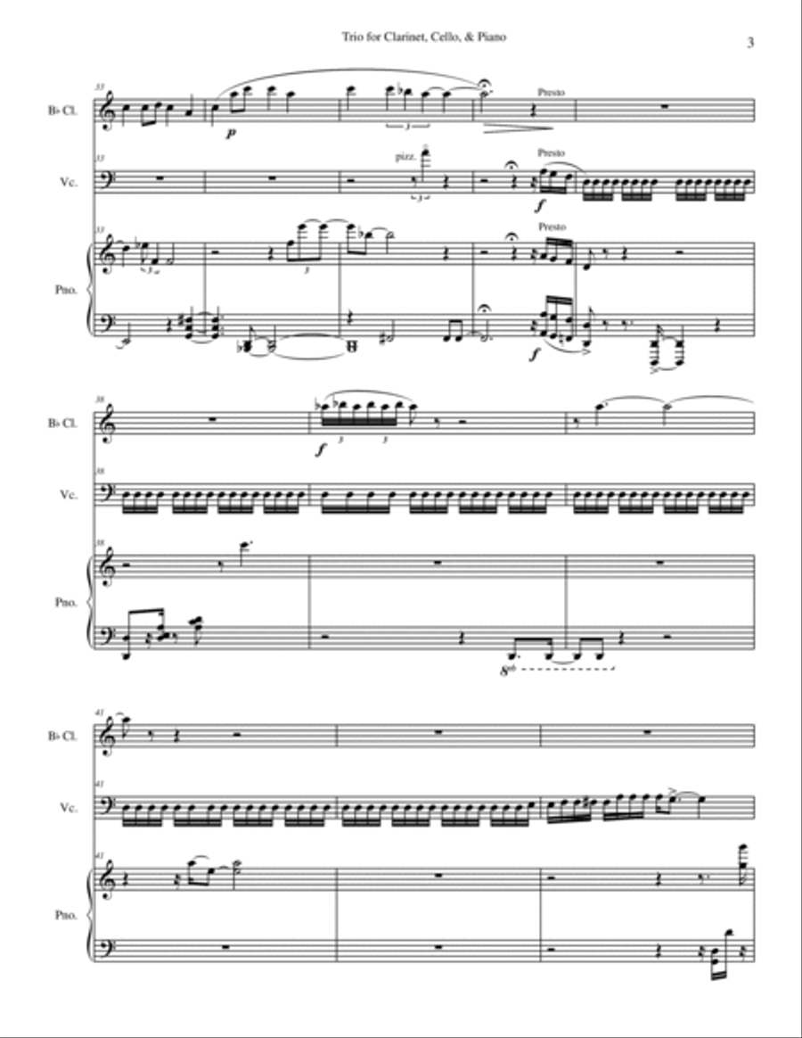 Trio for Clarinet, Cello, and Piano Small Ensemble scores gallery preview page 3