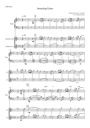 Amazing Grace for Clarinet in Bb & Clarinet in A Duo and Piano Accompaniment with Chords
