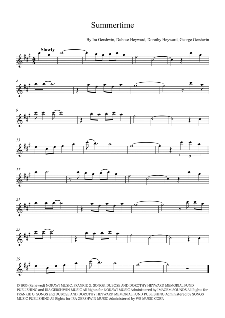 Summertime Alto Saxophone scores gallery preview page 1