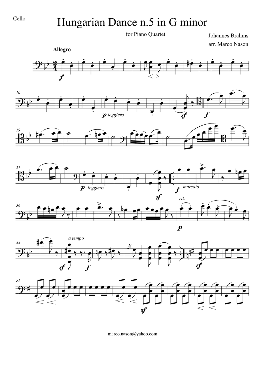 Brahms - Hungarian Dance n.5 in G minor for Piano Quartet Piano Quartet scores gallery preview page 5