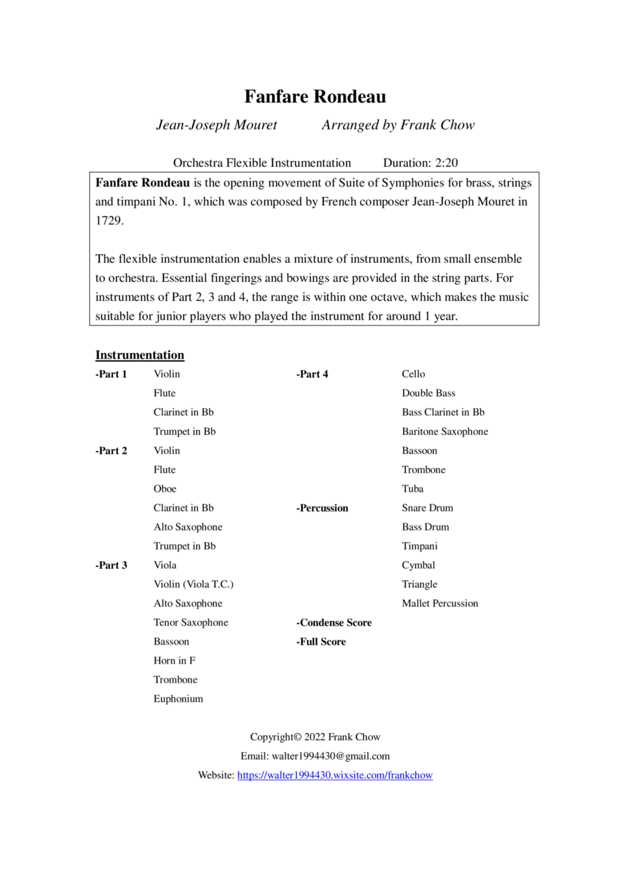 Book cover for Fanfare Rondeau (Orchestra/ Concert Band Flexible Instrumentation)