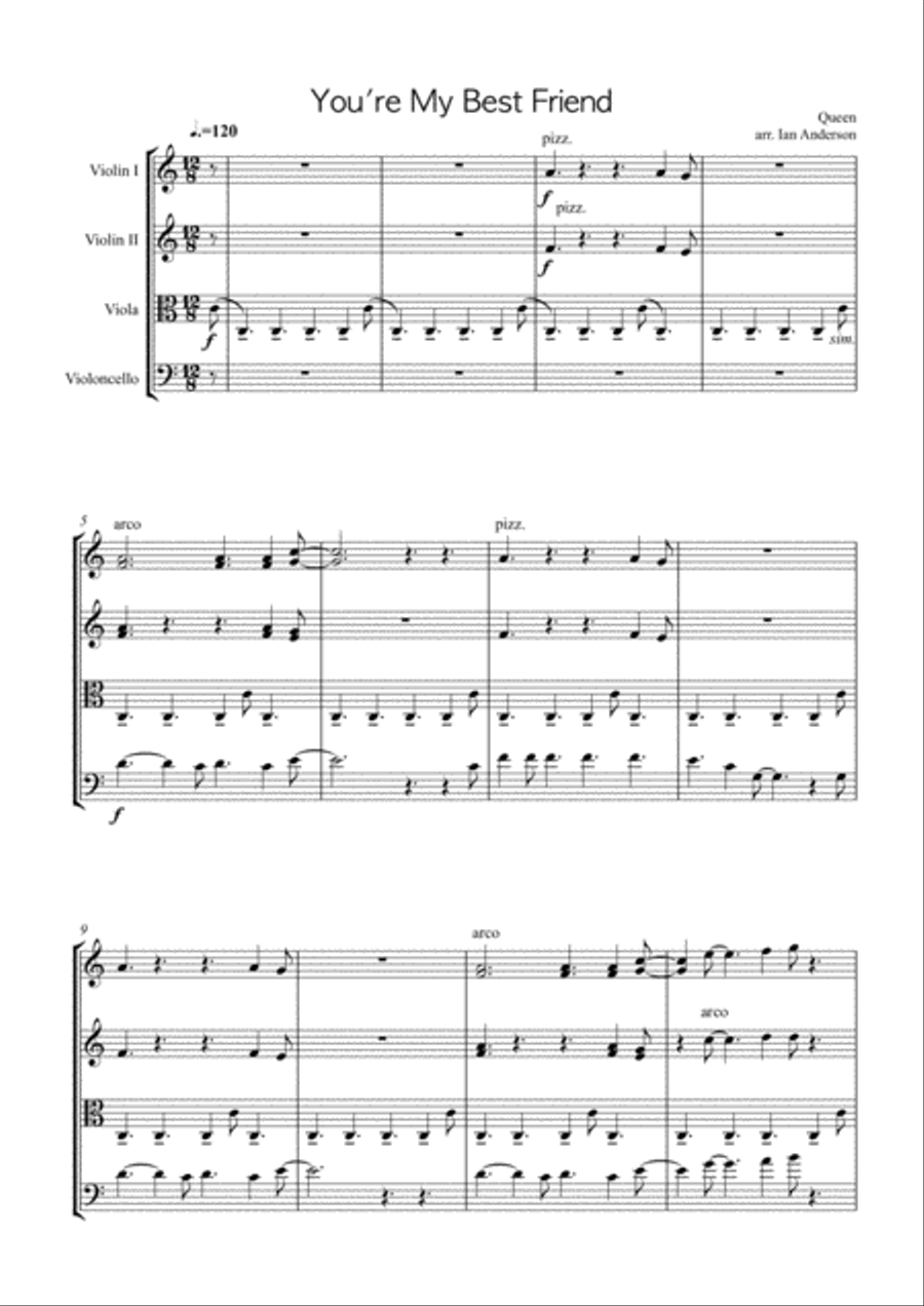 You're My Best Friend String Quartet scores gallery preview page 1