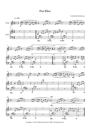 Book cover for Fur Elise - Ludwig Van Beethoven (Violin + Piano)