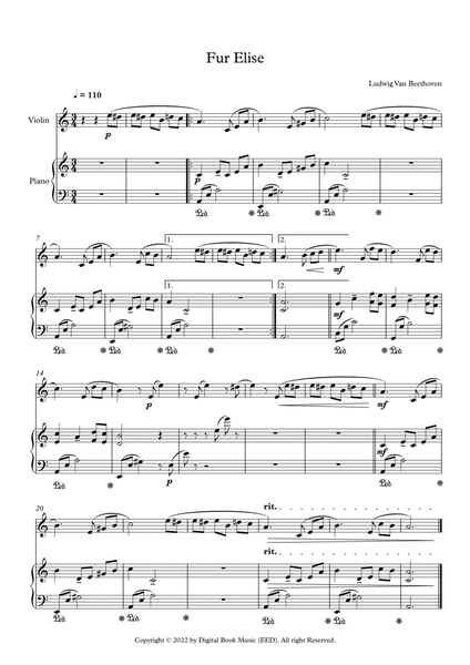 Fur Elise - Ludwig Van Beethoven (Violin + Piano) image number null